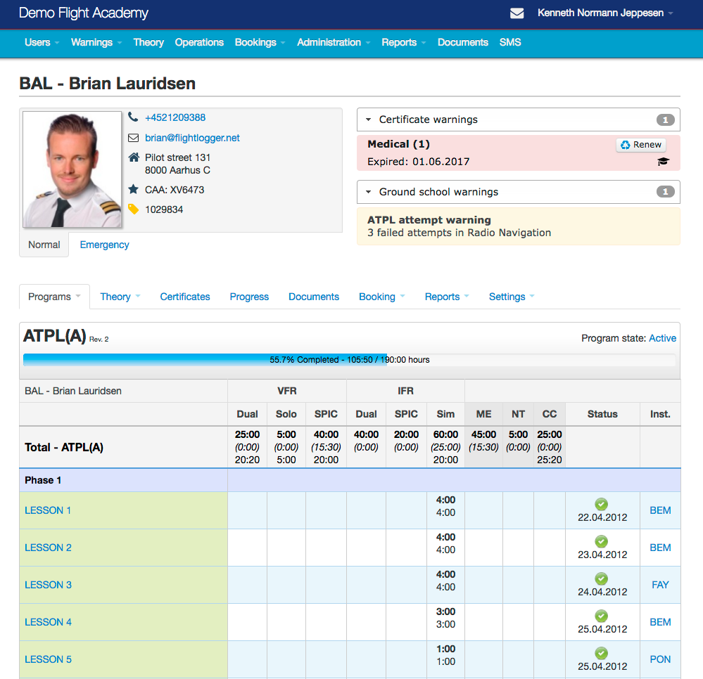 Flight academy system