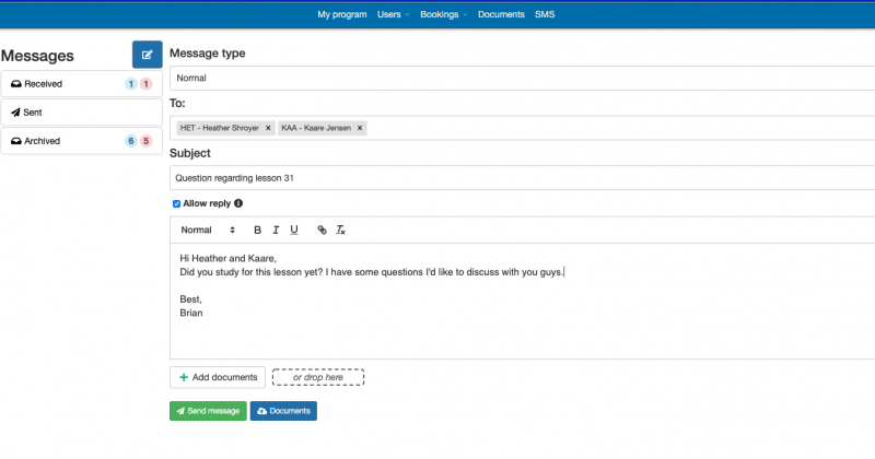 FlightLogger Message Center usage