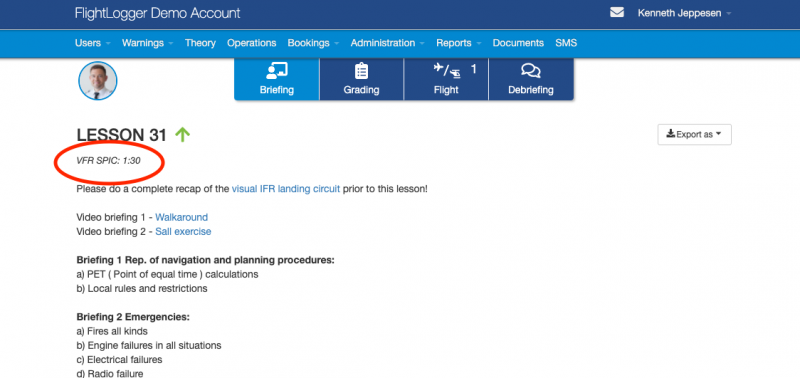 FlightLogger lesson duration