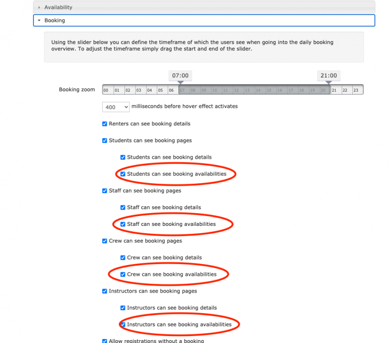 FlightLogger availabilities settings 2